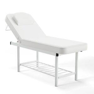 OmySalon Massage Bed Professional Esthetician Bed with Removable Headrest(White)