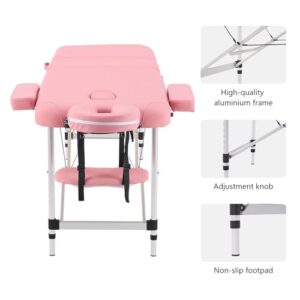 YOUNIKE Portable Massage Table Professional Aluminum Alloy 3 Folding with Backrest Lightweight Height Adjustable Lash Bed Facial Spa Beauty Salon Tattoo Home Fully Accessories Pink - Image 6