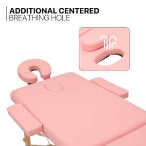 MoNiBloom Massage Table 2 Fold Portable Massage Table 82" Massage Bed Height Adjustable SPA Bed w/Carry Case Beechwood Frame Foldable Massage Table, Pink - Image 10