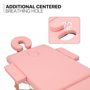 MoNiBloom 3 Fold Portable Massage Table - 82" Height Adjustable SPA Bed, Pink - Image 11