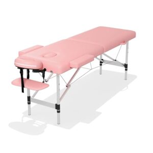 ABET Massage Table, 2 Fold Portable Lash Bed for Eyelash Extensions, Height Adjustable Lightweight Professional Facial Spa Beauty Salon Tattoo Table, Aluminum Feet & Pink