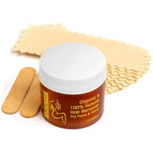 MOOM - Facial Sugaring Wax Travel Kit, Hair Removal for Chin, Eyebrows & Upper Lip - Made with Aloe Vera & Tea Tree Oil - Includes 1.6oz Jar, 6 Reusable Fabric Strips & 2 Wax Applicator Sticks