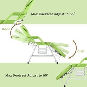 LUXMARS Facial Chair Tattoo Chair Massage Table 73 Inch Spa Salon Facial Bed Adjustable Spa Bed Professional Facial Beauty Spa Salon Equipment with Spa Stool Green - Image 6