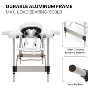 MoNiBloom 3 Fold Portable Massage Table - 82" Height Adjustable SPA Bed w/Carry Case & Aluminum Alloy Frame, White - Image 6
