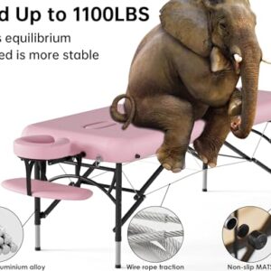 CLORIS 84" Professional Massage Table Portable 2 Folding Lightweight Facial Salon Spa Tattoo Bed Height Adjustable with Carrying Bag & Aluminium Leg Hold Up to 1100LBS Pink - Image 5
