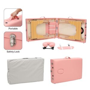 MoNiBloom 3 Fold Portable Massage Table - 82" Height Adjustable SPA Bed, Pink - Image 12
