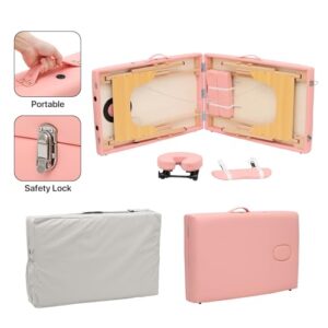 MoNiBloom Massage Table 2 Fold Portable Massage Table 82" Massage Bed Height Adjustable SPA Bed w/Carry Case Beechwood Frame Foldable Massage Table, Pink - Image 11