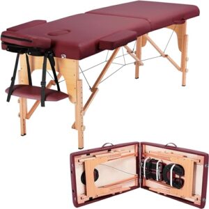 Yaheetech Massage Table Portable Lash Beds Spa Bed Massage Couch Foldable Spa Tables Adjustable 2 Fold with Non-Woven Bag 24 inch, Burgundy - Image 1