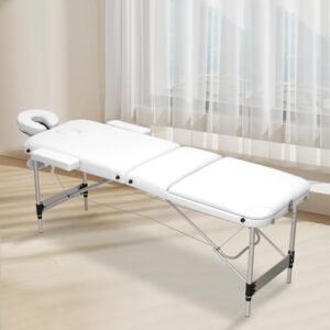 MoNiBloom 3 Fold Portable Massage Table - 82" Height Adjustable SPA Bed w/Carry Case & Aluminum Alloy Frame, White - Image 3