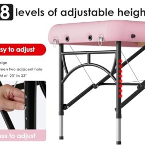 CLORIS 84" Professional Massage Table Portable 2 Folding Lightweight Facial Salon Spa Tattoo Bed Height Adjustable with Carrying Bag & Aluminium Leg Hold Up to 1100LBS Pink - Image 4