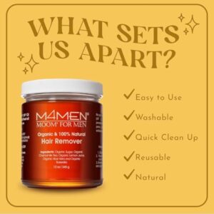 MOOM Organic Hair Removal Sugar Wax for Men with Aloe Vera & Chamomile – Soft Wax for Sensitive Skin & Men Hair - Perfect for Back, Chest, Eyebrow & Body - 12 oz Jar (Strips & Sticks NOT Included) - Image 3