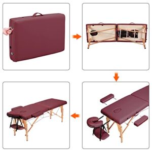 Yaheetech Massage Table Portable Lash Beds Spa Bed Massage Couch Foldable Spa Tables Adjustable 2 Fold with Non-Woven Bag 24 inch, Burgundy - Image 8
