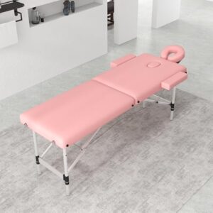 ABET Massage Table, 2 Fold Portable Lash Bed for Eyelash Extensions, Height Adjustable Lightweight Professional Facial Spa Beauty Salon Tattoo Table, Aluminum Feet & Pink - Image 6