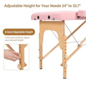 PrimeZone Portable Massage Table Lash Bed- 2 Folding Massage Bed, Height Adjustable Pink Tattoo Lash Table with Accessories, Professional Wooden Spa Table for Eyelash, Facial, Home, Therapy, 84" x 32" - Image 5