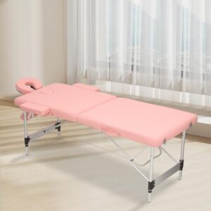 MoNiBloom Portable Massage Table - 82" Height Adjustable SPA Bed, Foldable w/Carry Case, Aluminum Alloy Frame, Pink - Image 3