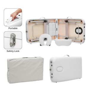 MoNiBloom 3 Fold Portable Massage Table - 82" Height Adjustable SPA Bed w/Carry Case & Aluminum Alloy Frame, White - Image 12