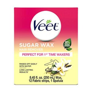 Hair Removal Wax - VEET Sugar Wax, Hair Remover Waxing Kit with Essential Oils and Floral Vanilla Fragrance, 250ml Wax and 12 Fabric Strips with 1 Spatula - Image 8