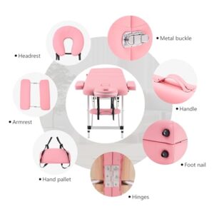 YOUNIKE Portable Massage Table Professional Aluminum Alloy 3 Folding with Backrest Lightweight Height Adjustable Lash Bed Facial Spa Beauty Salon Tattoo Home Fully Accessories Pink - Image 3