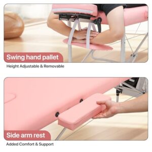 MoNiBloom Portable Massage Table - 82" Height Adjustable SPA Bed, Foldable w/Carry Case, Aluminum Alloy Frame, Pink - Image 9