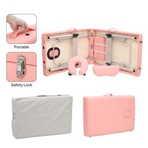 MoNiBloom Portable Massage Table - 82" Height Adjustable SPA Bed, Foldable w/Carry Case, Aluminum Alloy Frame, Pink - Image 11