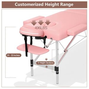 ABET Massage Table, 2 Fold Portable Lash Bed for Eyelash Extensions, Height Adjustable Lightweight Professional Facial Spa Beauty Salon Tattoo Table, Aluminum Feet & Pink - Image 3