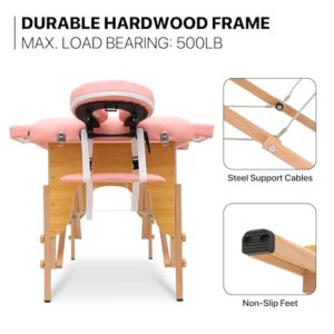 MoNiBloom 3 Fold Portable Massage Table - 82" Height Adjustable SPA Bed, Pink - Image 6