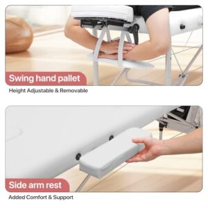 MoNiBloom 3 Fold Portable Massage Table - 82" Height Adjustable SPA Bed w/Carry Case & Aluminum Alloy Frame, White - Image 10