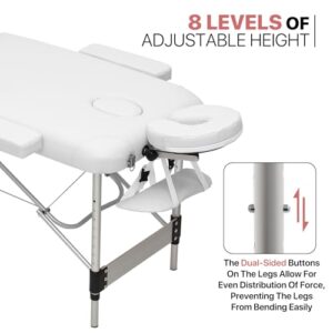 MoNiBloom 3 Fold Portable Massage Table - 82" Height Adjustable SPA Bed w/Carry Case & Aluminum Alloy Frame, White - Image 7