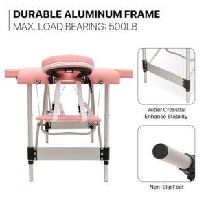 MoNiBloom Portable Massage Table - 82" Height Adjustable SPA Bed, Foldable w/Carry Case, Aluminum Alloy Frame, Pink - Image 6