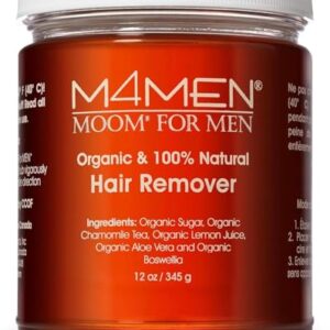 MOOM Organic Hair Removal Sugar Wax for Men with Aloe Vera & Chamomile – Soft Wax for Sensitive Skin & Men Hair - Perfect for Back, Chest, Eyebrow & Body - 12 oz Jar (Strips & Sticks NOT Included)