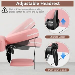 ABET Massage Table, 2 Fold Portable Lash Bed for Eyelash Extensions, Height Adjustable Lightweight Professional Facial Spa Beauty Salon Tattoo Table, Aluminum Feet & Pink - Image 4