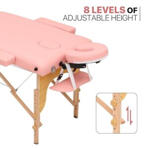 MoNiBloom 3 Fold Portable Massage Table - 82" Height Adjustable SPA Bed, Pink - Image 7