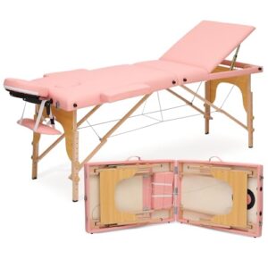 MoNiBloom 3 Fold Portable Massage Table - 82" Height Adjustable SPA Bed, Pink