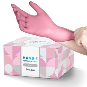 Hand-E Touch Pink Nitrile Disposable Gloves Small, 50 Count - Esthetician, Nail Tech, Microblading, Hair Dye & Stylist, Salon, Cleaning Gloves - Latex Free