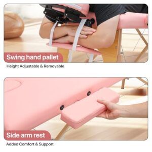 MoNiBloom 3 Fold Portable Massage Table - 82" Height Adjustable SPA Bed, Pink - Image 10