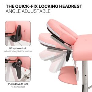 MoNiBloom Portable Massage Table - 82" Height Adjustable SPA Bed, Foldable w/Carry Case, Aluminum Alloy Frame, Pink - Image 8