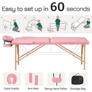 PrimeZone Portable Massage Table Lash Bed- 2 Folding Massage Bed, Height Adjustable Pink Tattoo Lash Table with Accessories, Professional Wooden Spa Table for Eyelash, Facial, Home, Therapy, 84" x 32" - Image 7