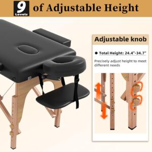 civama Massage Table Massage Bed Portable, 29 LBs Light Weight 2 Section Foldable Tattoo Bed Facial Care Spa Lash Bed Height Adjustable Sturdy Wooden Frame with Accessories Carrying Bag, Black - Image 7