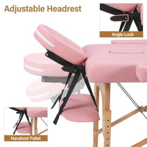 PrimeZone Portable Massage Table Lash Bed- 2 Folding Massage Bed, Height Adjustable Pink Tattoo Lash Table with Accessories, Professional Wooden Spa Table for Eyelash, Facial, Home, Therapy, 84" x 32" - Image 4