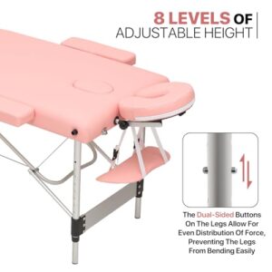 MoNiBloom Portable Massage Table - 82" Height Adjustable SPA Bed, Foldable w/Carry Case, Aluminum Alloy Frame, Pink - Image 7