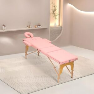 MoNiBloom 3 Fold Portable Massage Table - 82" Height Adjustable SPA Bed, Pink - Image 3