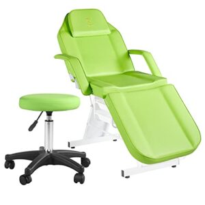 LUXMARS Facial Chair Tattoo Chair Massage Table 73 Inch Spa Salon Facial Bed Adjustable Spa Bed Professional Facial Beauty Spa Salon Equipment with Spa Stool Green