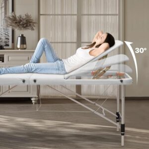 MoNiBloom 3 Fold Portable Massage Table - 82" Height Adjustable SPA Bed w/Carry Case & Aluminum Alloy Frame, White - Image 9