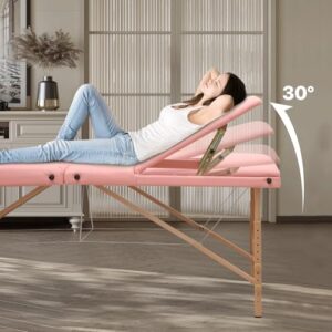 MoNiBloom 3 Fold Portable Massage Table - 82" Height Adjustable SPA Bed, Pink - Image 9