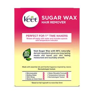 Hair Removal Wax - VEET Sugar Wax, Hair Remover Waxing Kit with Essential Oils and Floral Vanilla Fragrance, 250ml Wax and 12 Fabric Strips with 1 Spatula - Image 9