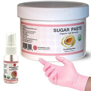 Sugaring NYC Kit - 350 Jar Sugaring Paste, Anti Ingrown Hair Solution and Set of Gloves - Perfect for Bikini Sugaring, Brazilian Sugaring & Legs