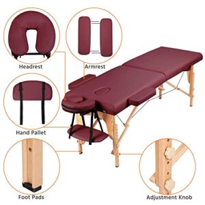 Yaheetech Massage Table Portable Lash Beds Spa Bed Massage Couch Foldable Spa Tables Adjustable 2 Fold with Non-Woven Bag 24 inch, Burgundy - Image 5