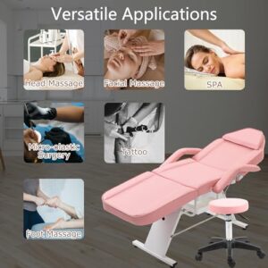 KEIKI Massage Salon Tattoo Chair Esthetician Bed with 2 Tray, Hydraulic Stool, Wide Leg Multi-Purpose 3-Section Facial Bed Table with Adjustable Barber Spa Beauty Equipment, Easy Assembly, Pink - Image 4