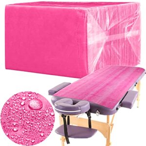 100 Pieces Disposable Bed Sheets Non-woven Spa Fabric Sheets Waterproof Massage Table accessories Oil Proof Bed Cover for Travel Spa Tatto Hotel Salon, 31.5 x 71 Inch(Pink)