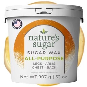 Nature’s Sugar Wax All-Purpose Sugaring Paste for Legs, Back, Arms, Chest - 32oz - Beginner-Friendly Sugar Wax Hair Removal for All Skin Types - Vegan & Cruelty-Free